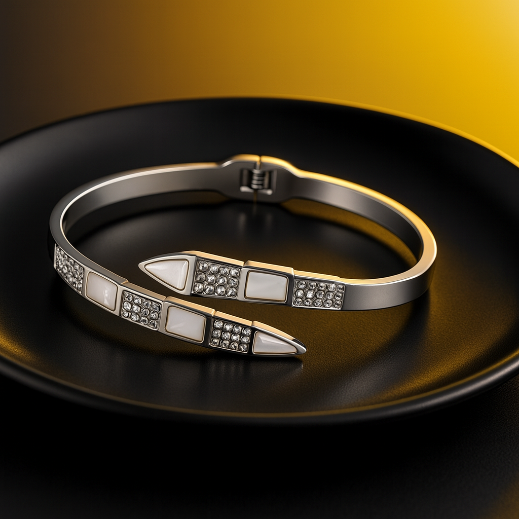 Crystal & White Stone Bangle Bracelet for Women | Anti Tarnish | Stainless Steel