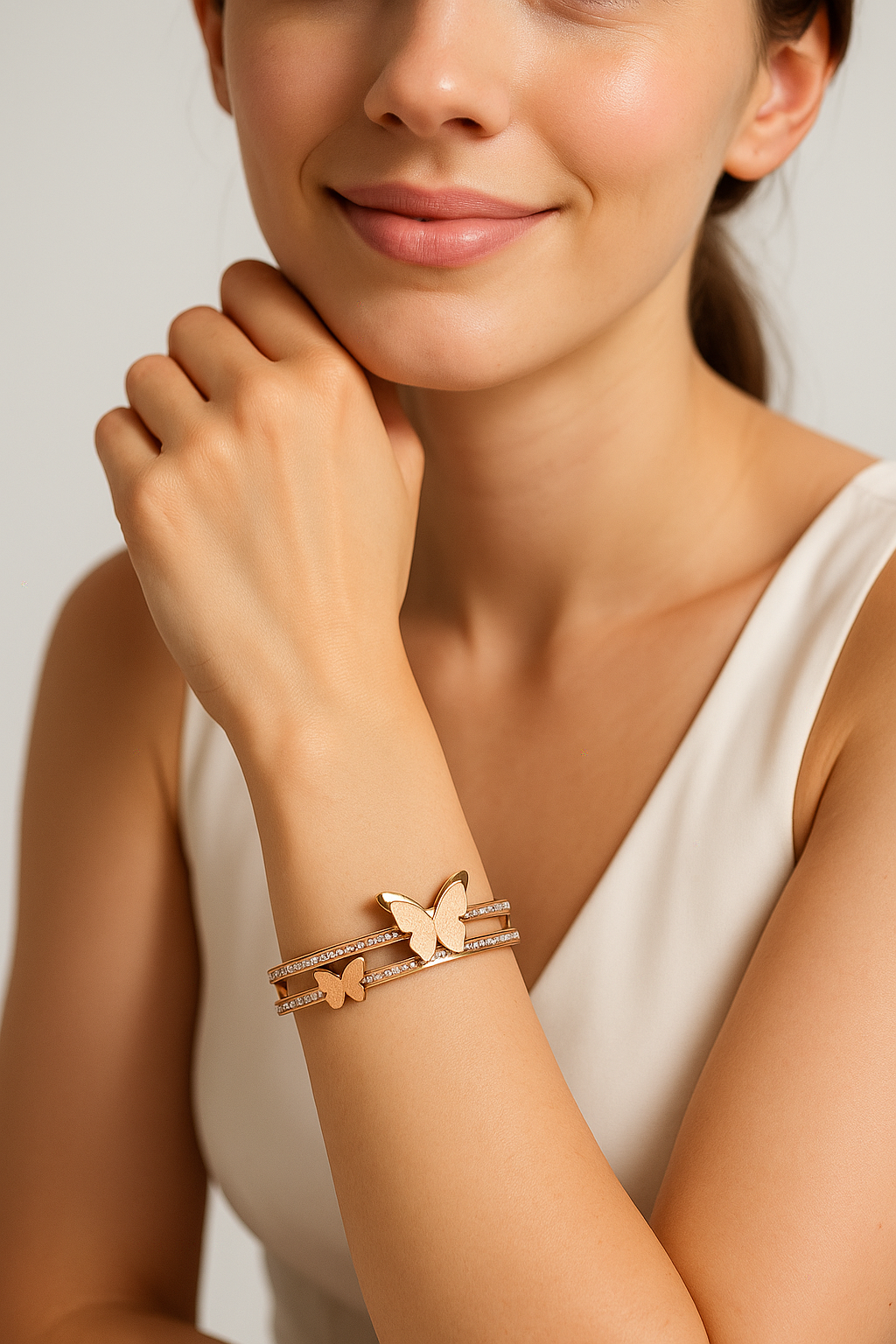 Rose Gold Butterfly Bangle Bracelet with Crystals | Anti Tarnish | Stainless Steel