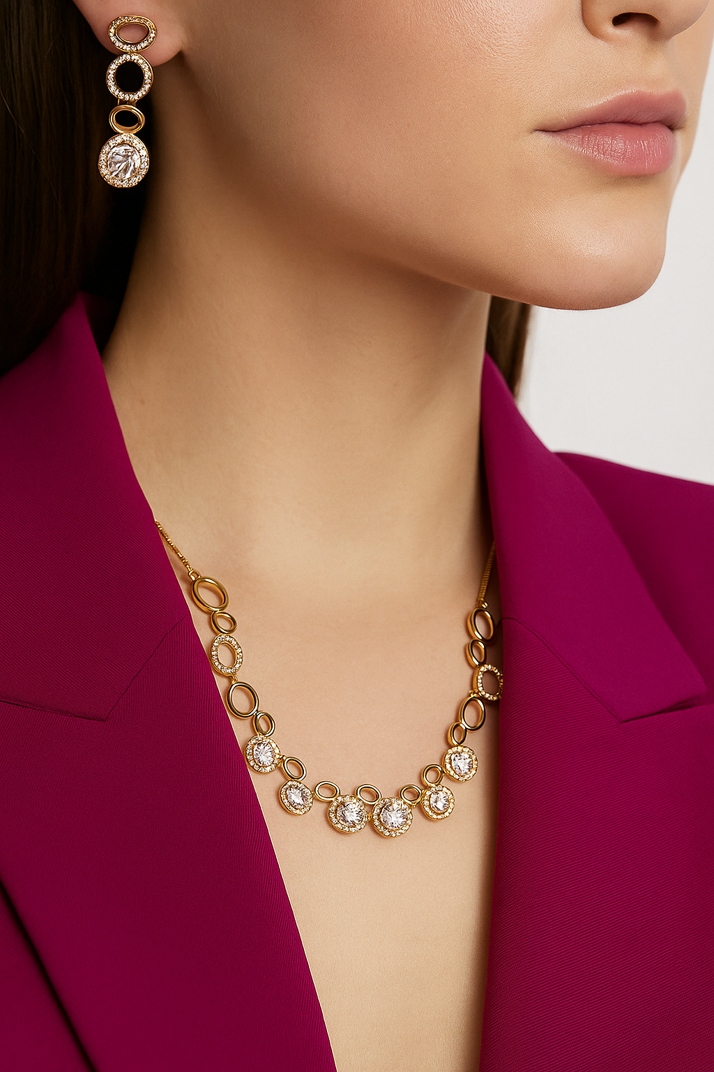 Elegant Gold Plated Necklace & Earrings Set | Sparkling Zircon Stones