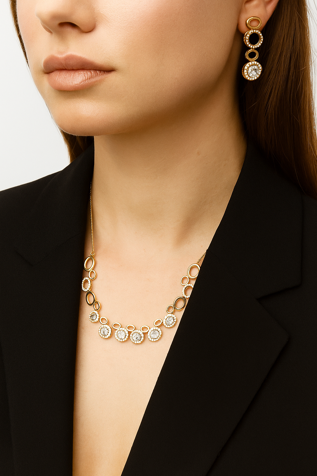 Elegant Gold Plated Necklace & Earrings Set | Sparkling Zircon Stones