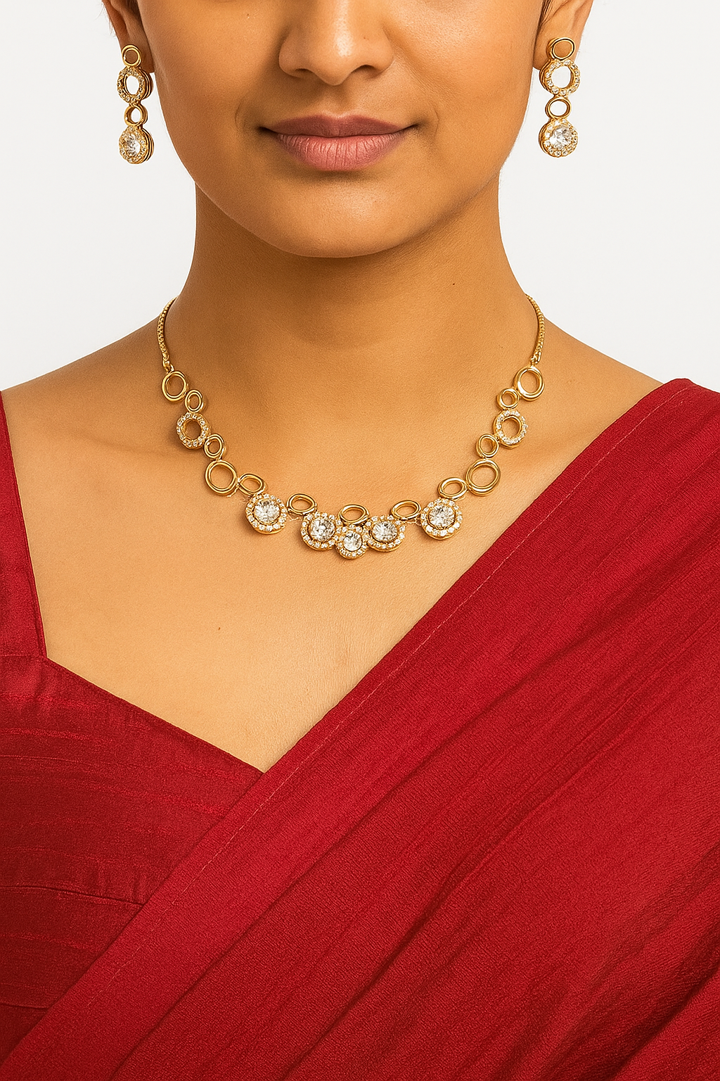 Elegant Gold Plated Necklace & Earrings Set | Sparkling Zircon Stones