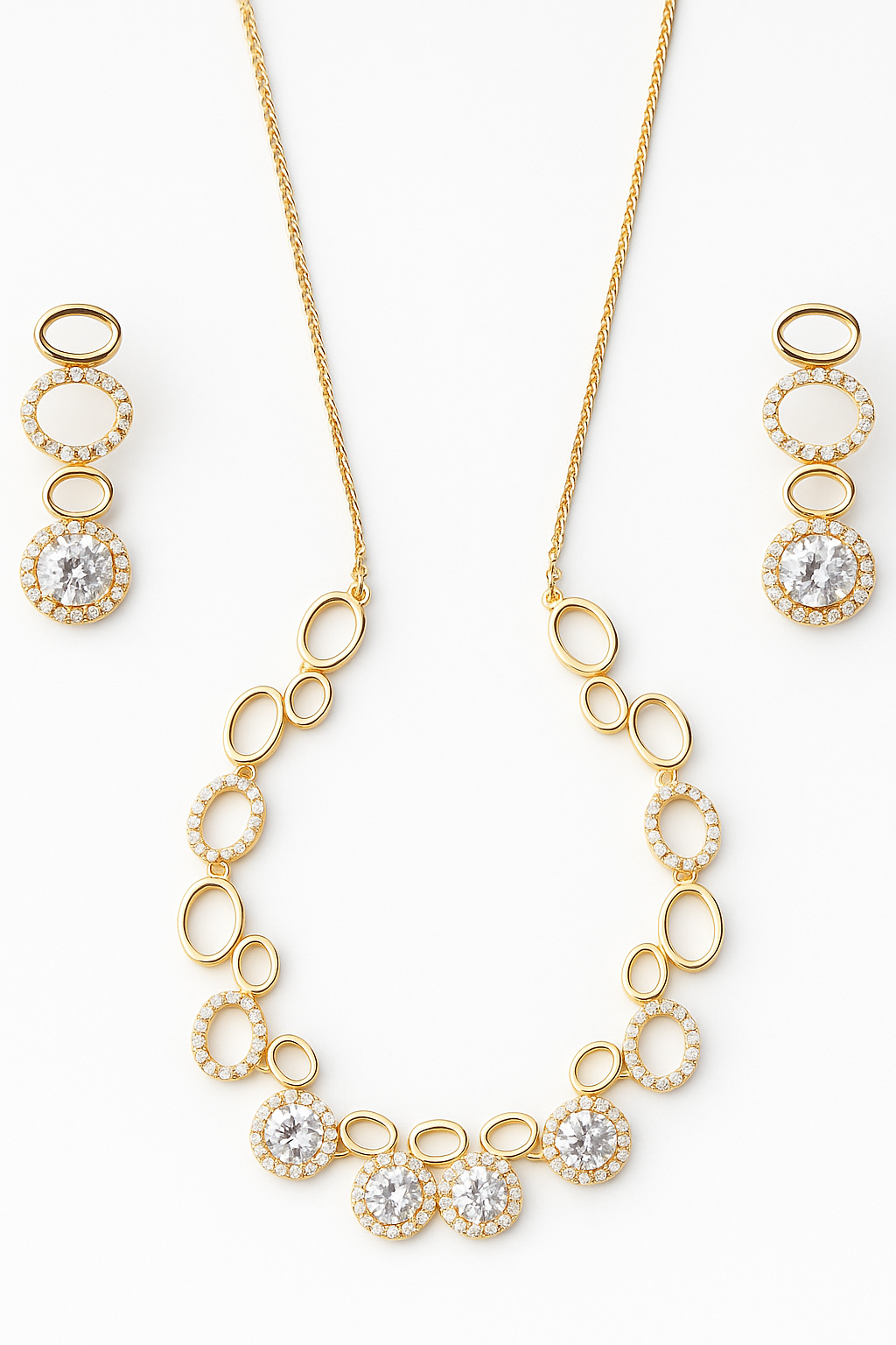 Elegant Gold Plated Necklace & Earrings Set | Sparkling Zircon Stones