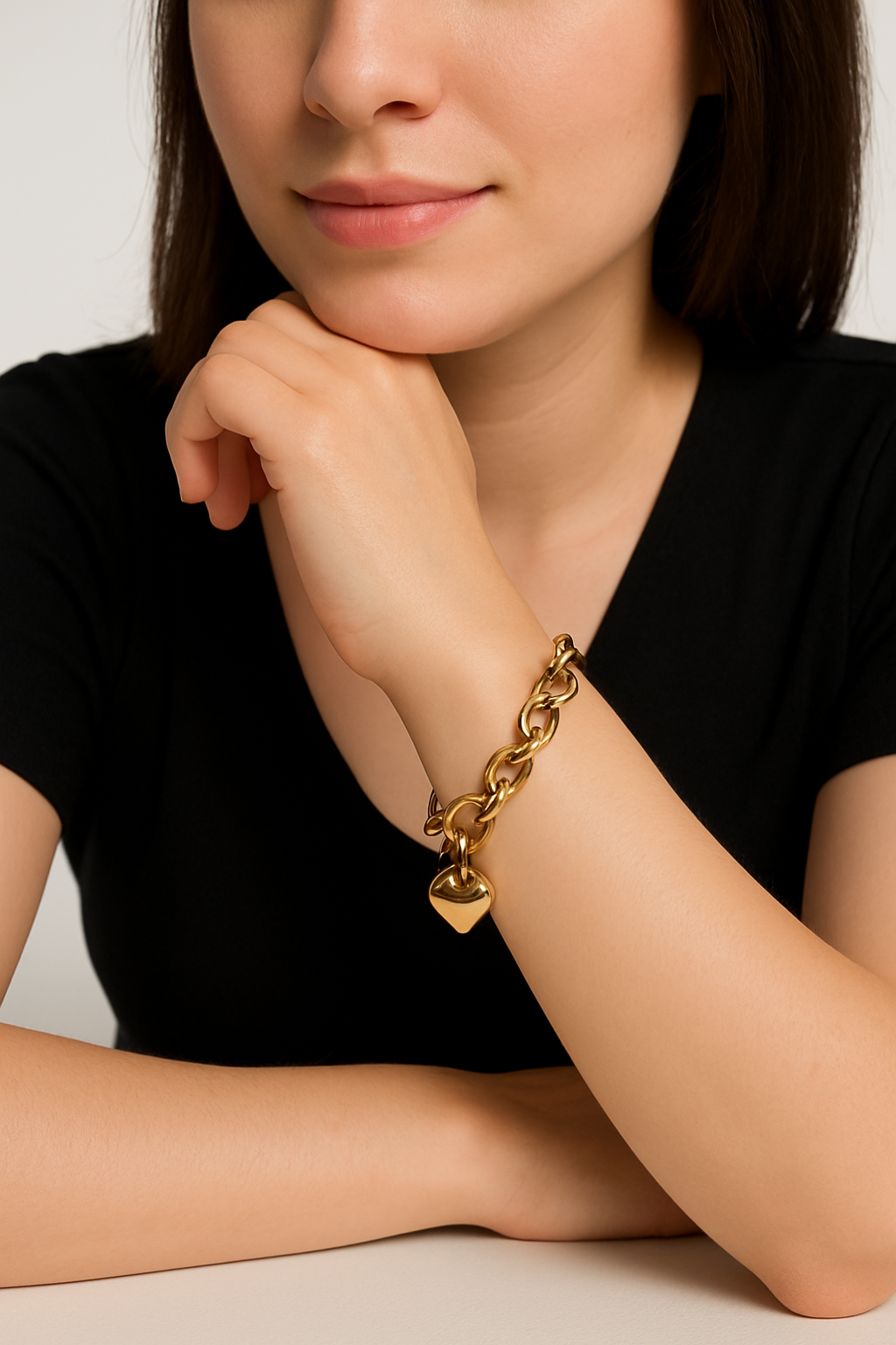 Gold Heart Charm Link Bracelet | Anti Tarnish | Stainless Steel