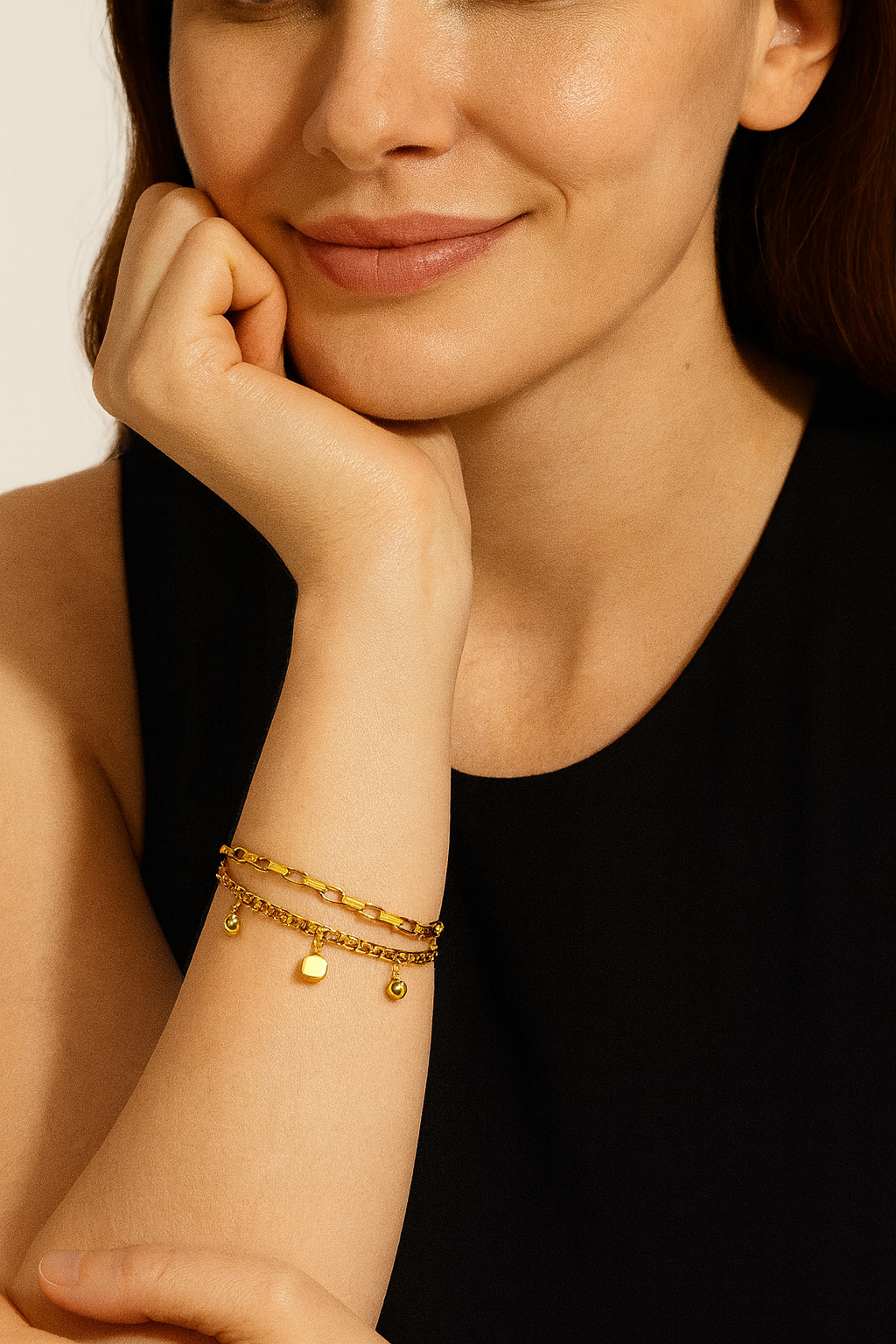 Gold Multi-Layer Charm Bracelet with Geometric Accents | Anti Tarnish | Stainless Steel