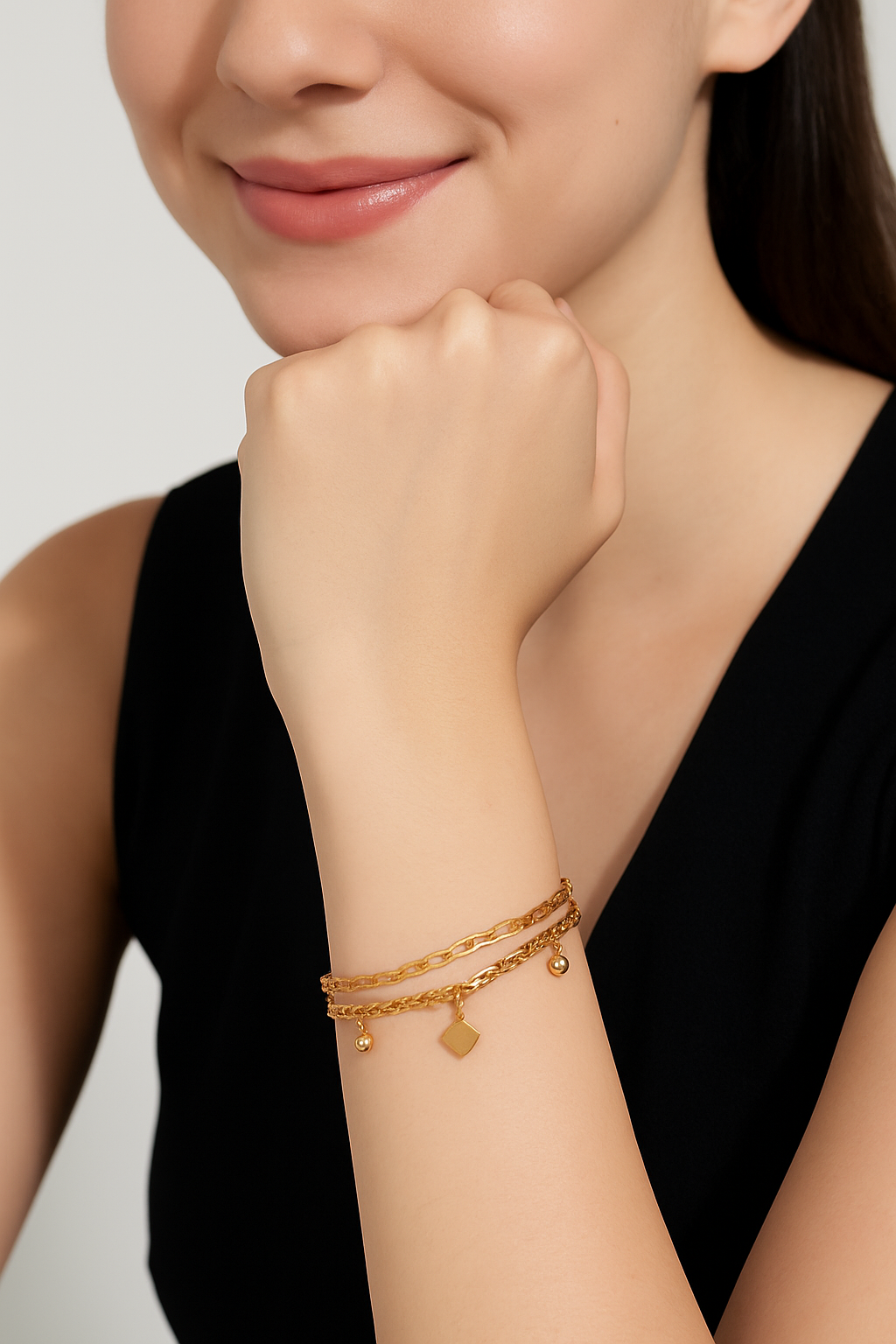 Gold Multi-Layer Charm Bracelet with Geometric Accents | Anti Tarnish | Stainless Steel
