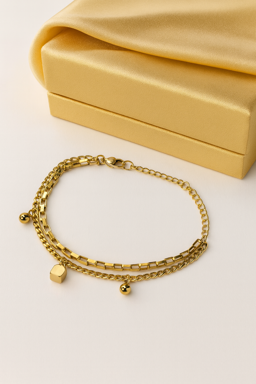 Gold Multi-Layer Charm Bracelet with Geometric Accents | Anti Tarnish | Stainless Steel