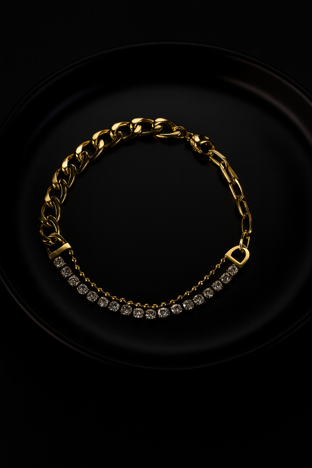 Gold Link & Crystal Dual Chain Bracelet | Anti Tarnish | Stainless Steel