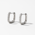 Small Elegant Silver-Tone Rectangular Hoop Earrings with Crystals | Anti Tarnish | Stainless Steel