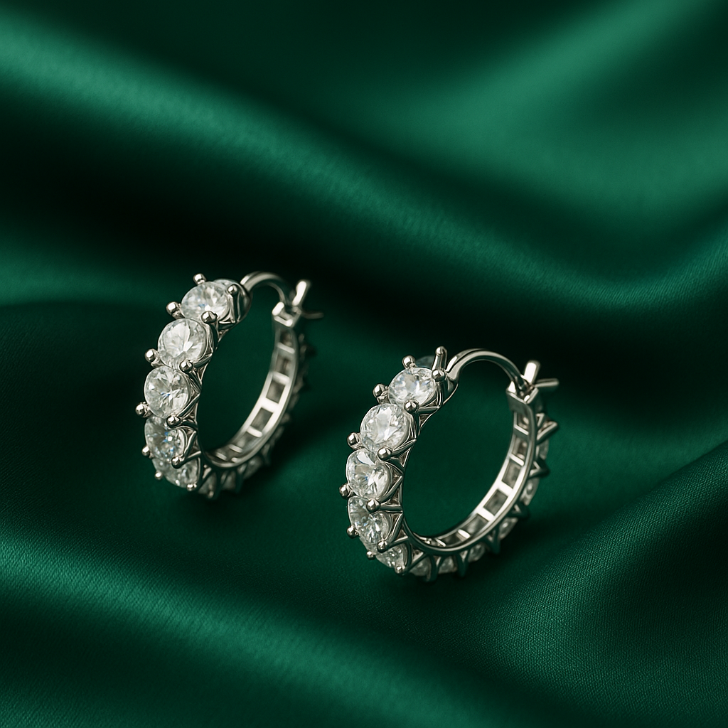 Classic Silver-Tone Round Hoop Earrings with Full Crystal Setting | Anti Tarnish | Stainless Steel