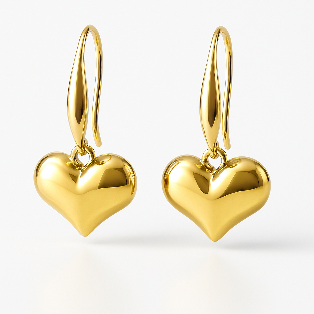 Golden Heart Drop Earrings | Anti Tarnish | Stainless Steel