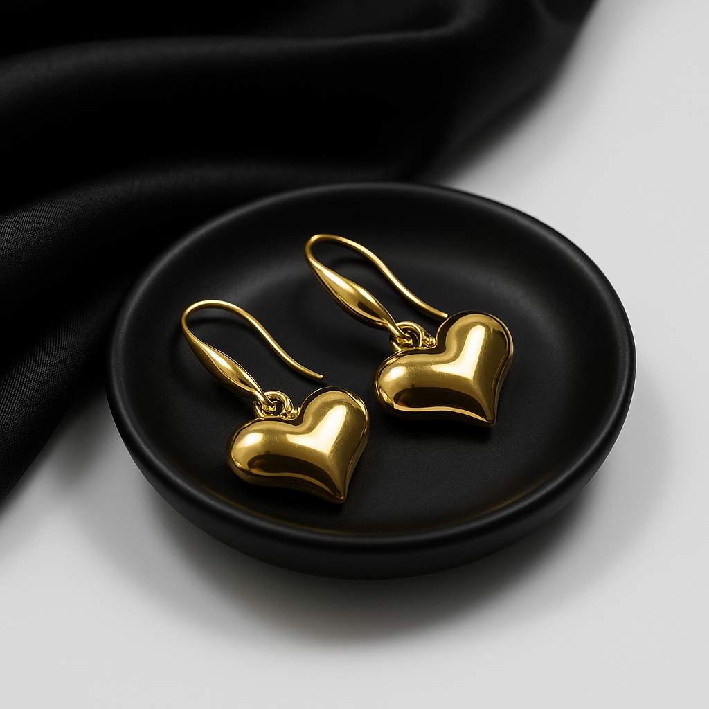 Golden Heart Drop Earrings | Anti Tarnish | Stainless Steel