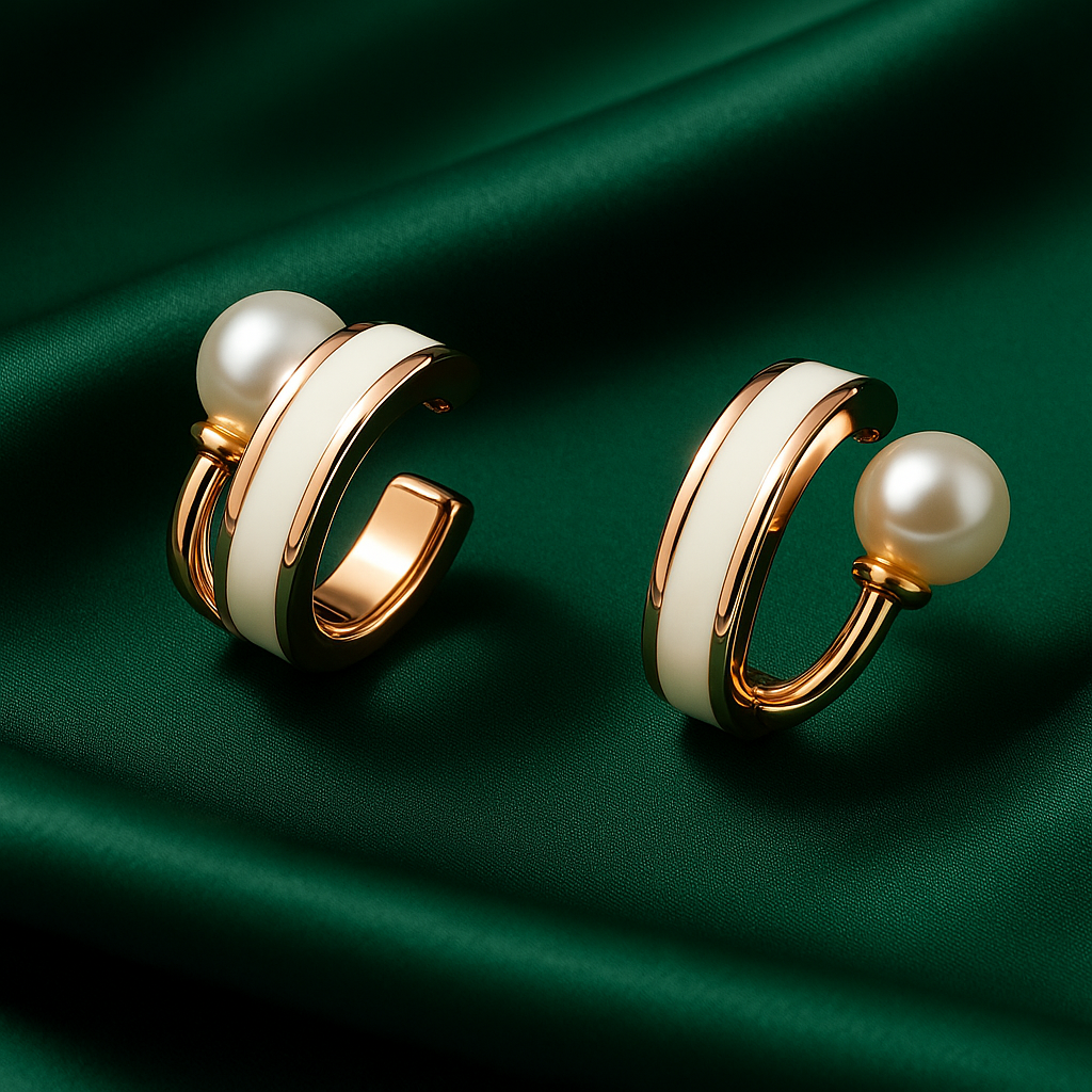 Rose Gold Pearl & Enamel Hoop Earrings | Korean Designer Jewellery