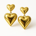 Bold Golden Double Heart Drop Earrings | Anti Tarnish | Stainless Steel