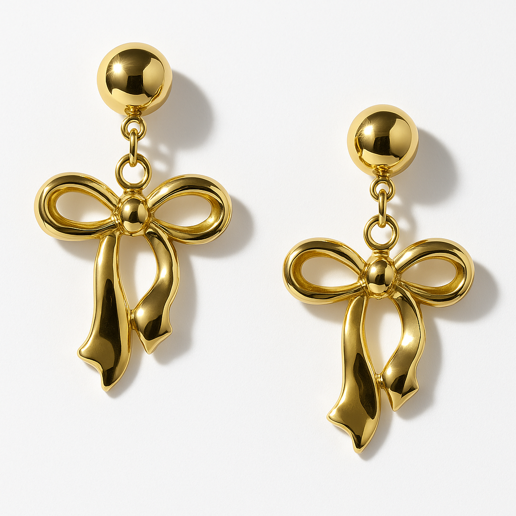Golden Bow Drop Earrings | Anti Tarnish | Stainless Steel