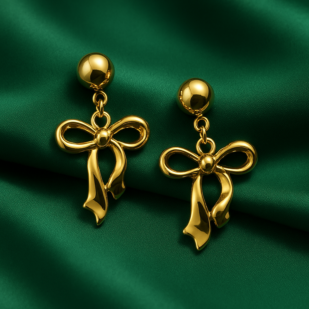 Golden Bow Drop Earrings | Anti Tarnish | Stainless Steel