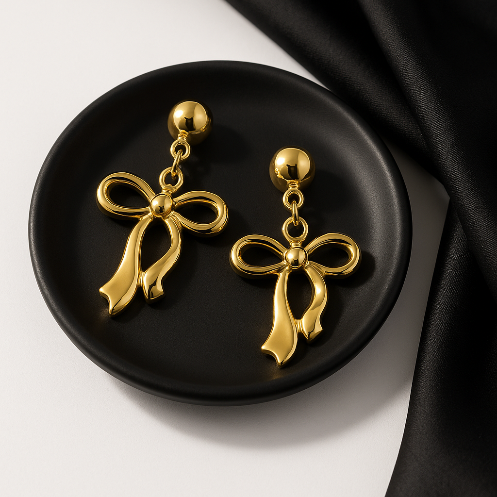 Golden Bow Drop Earrings | Anti Tarnish | Stainless Steel