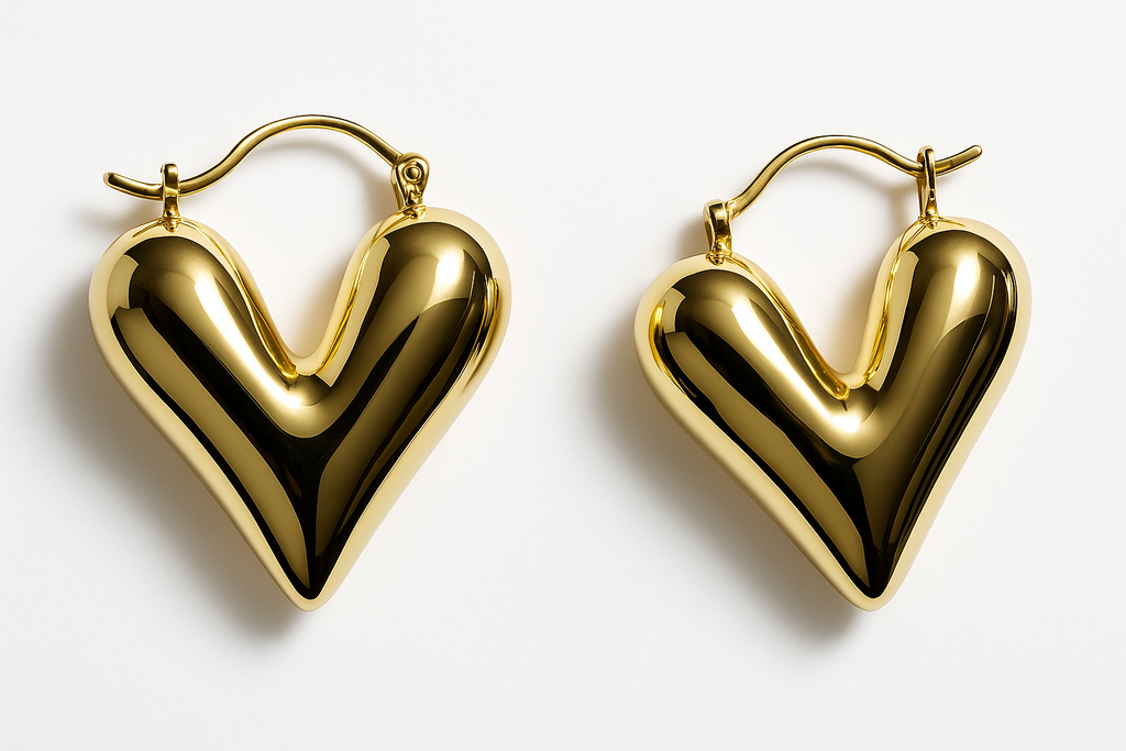 Golden Puffy Heart Hoop Earrings | Anti Tarnish | Stainless Steel