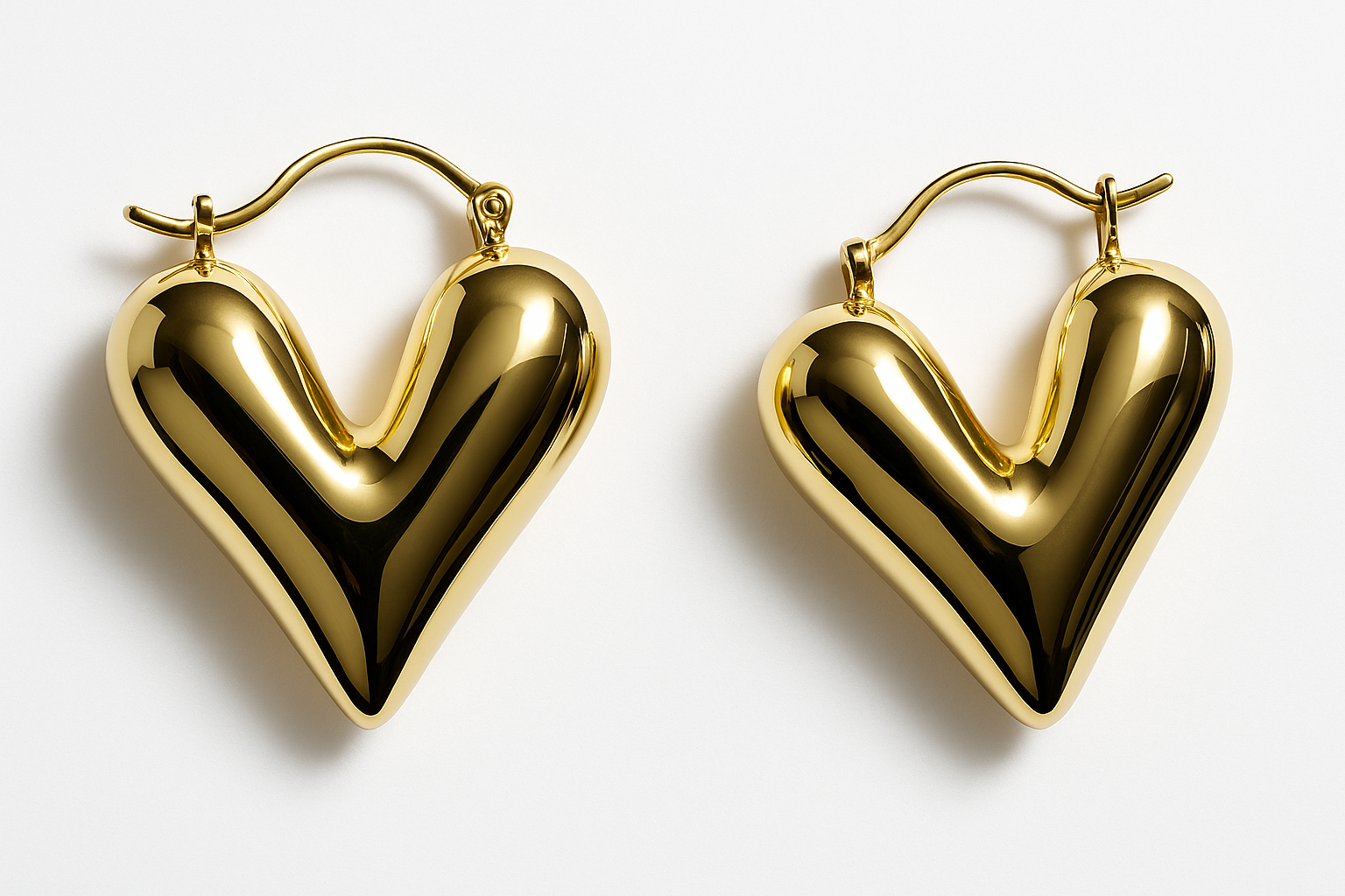 Golden Puffy Heart Hoop Earrings | Anti Tarnish | Stainless Steel