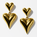 Golden Double Heart Drop Earrings | Anti Tarnish | Stainless Steel