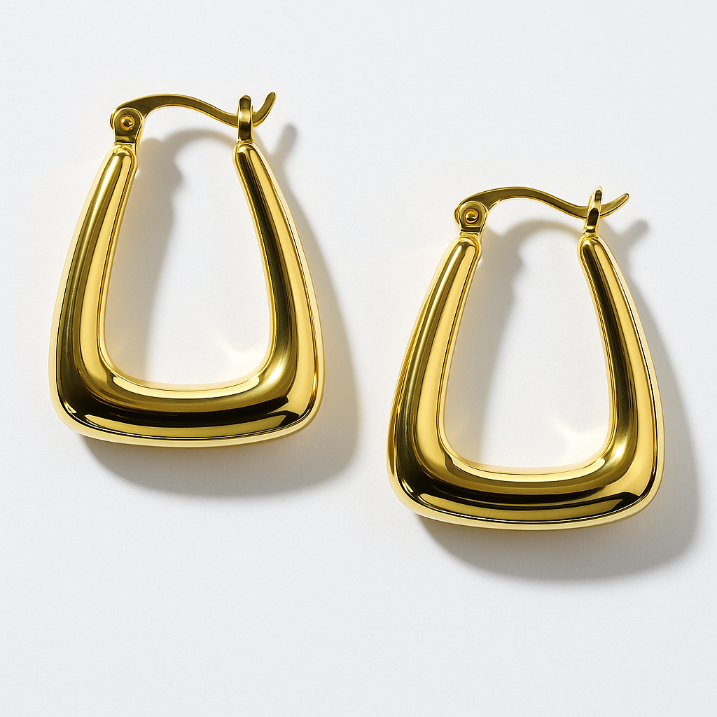 Golden Modern Hoop Earrings | Anti Tarnish | Stainless Steel