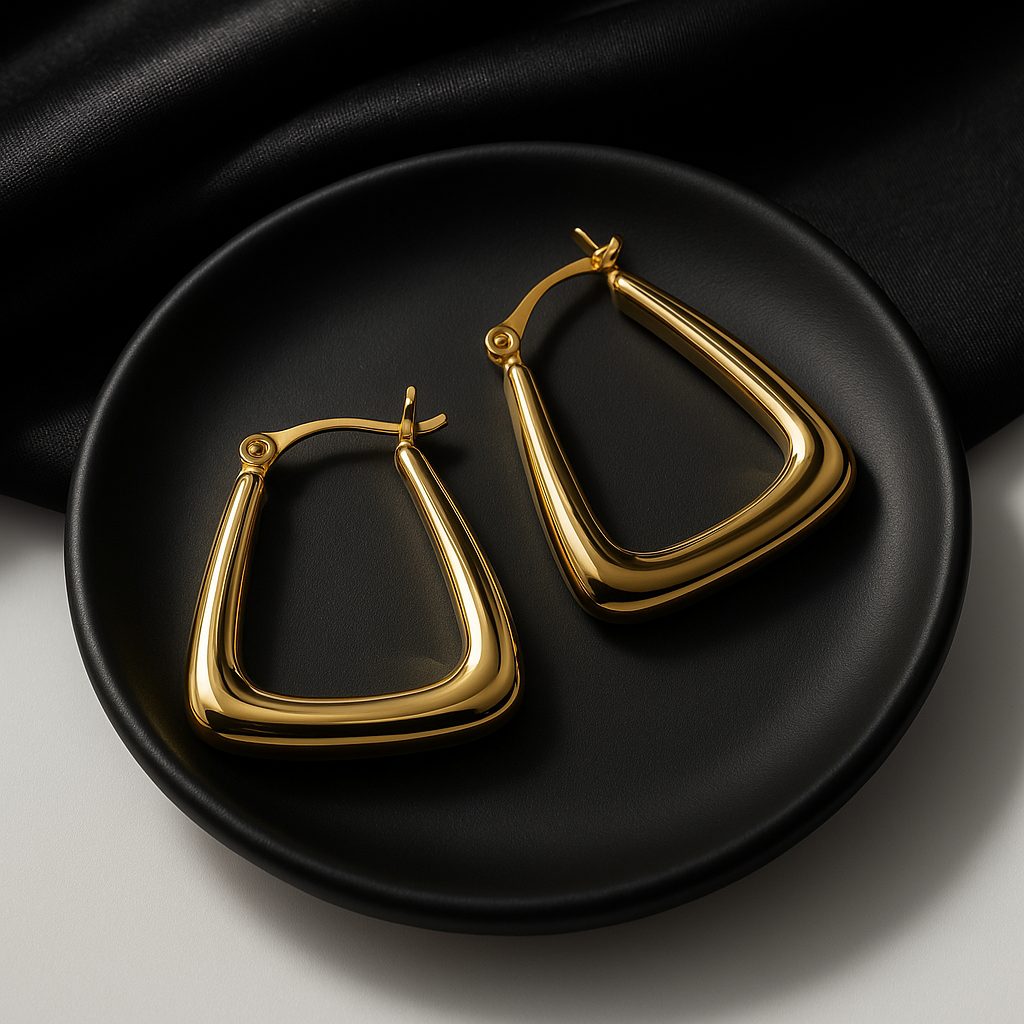 Golden Modern Hoop Earrings | Anti Tarnish | Stainless Steel