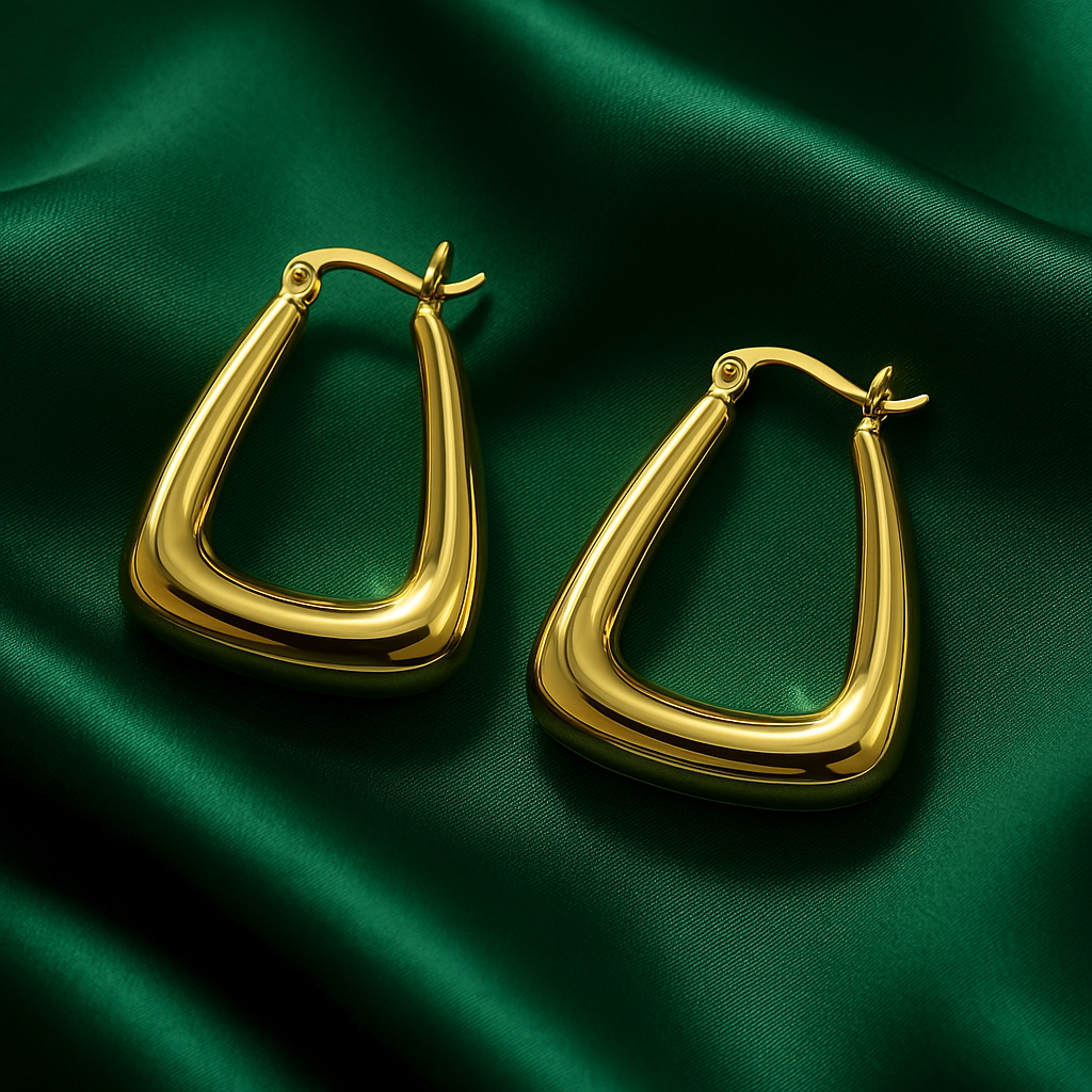 Golden Modern Hoop Earrings | Anti Tarnish | Stainless Steel