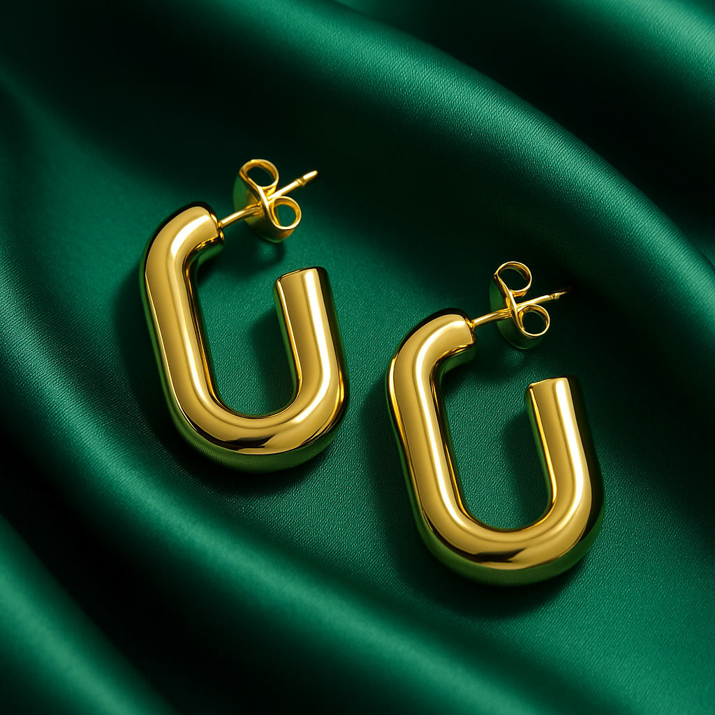 Golden Open Rectangle Hoop Earrings | Anti Tarnish | Stainless Steel