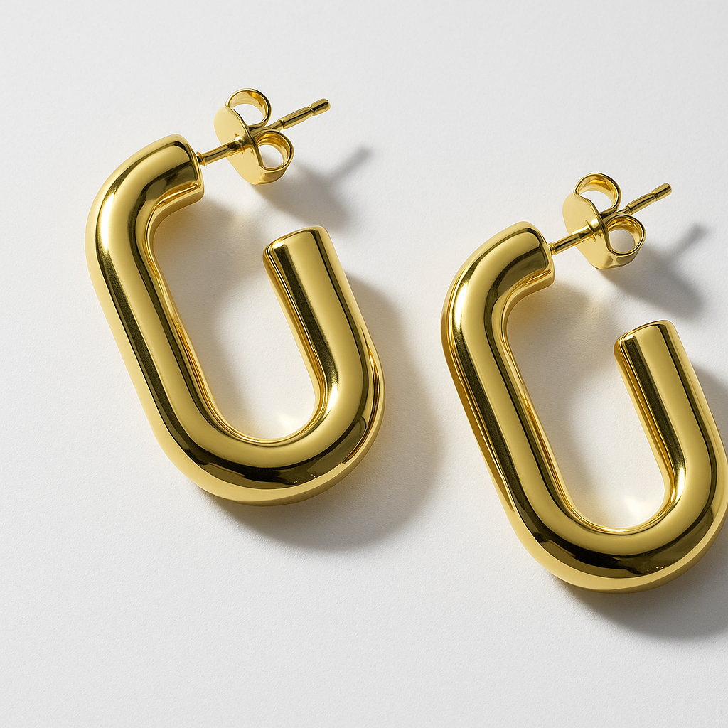 Golden Open Rectangle Hoop Earrings | Anti Tarnish | Stainless Steel