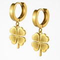 Golden Four-Leaf Clover Hoop Earrings | Anti Tarnish | Stainless Steel