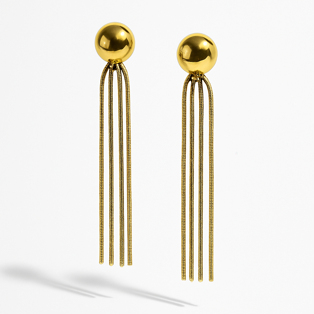 Golden Tassel Drop Earrings | Anti Tarnish | Stainless Steel