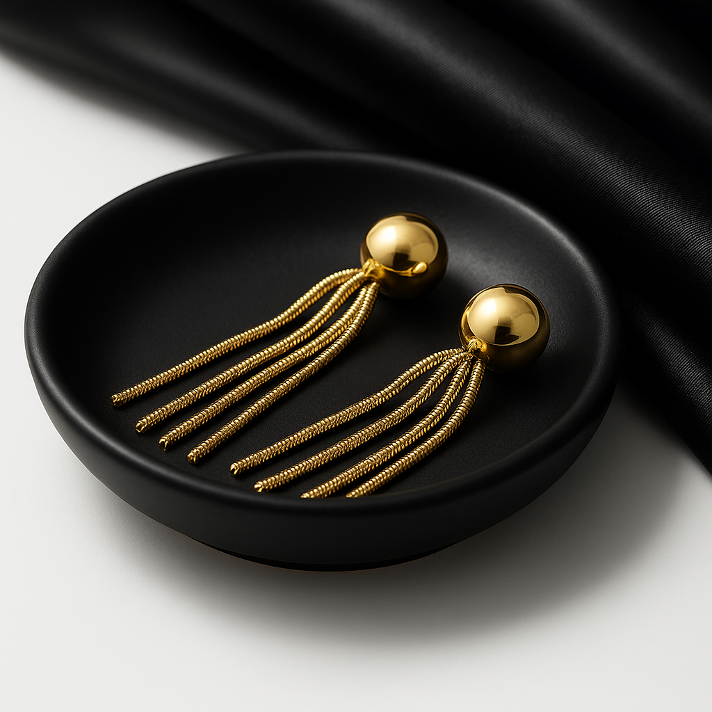 Golden Tassel Drop Earrings | Anti Tarnish | Stainless Steel