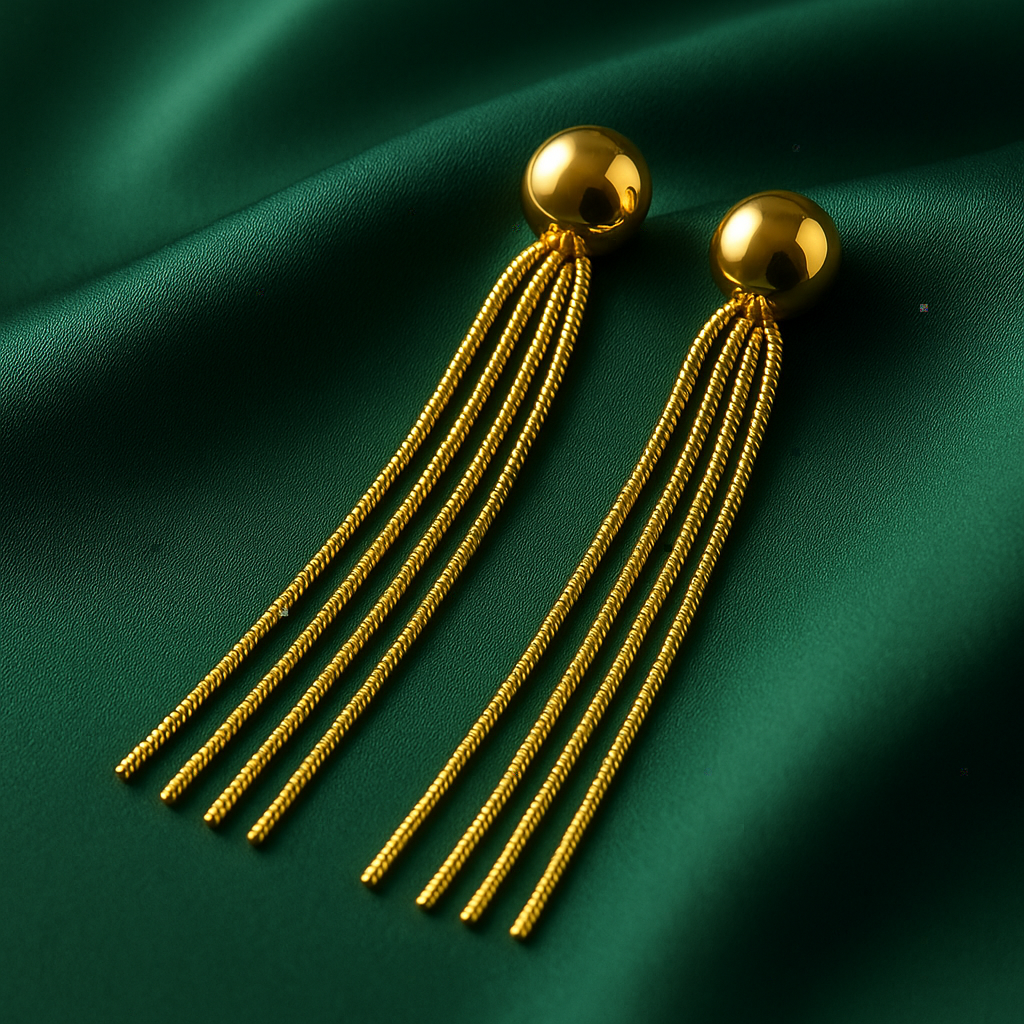 Golden Tassel Drop Earrings | Anti Tarnish | Stainless Steel