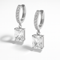 Emerald-Cut Crystal Drop Hoop Earrings | Anti Tarnish | Stainless Steel