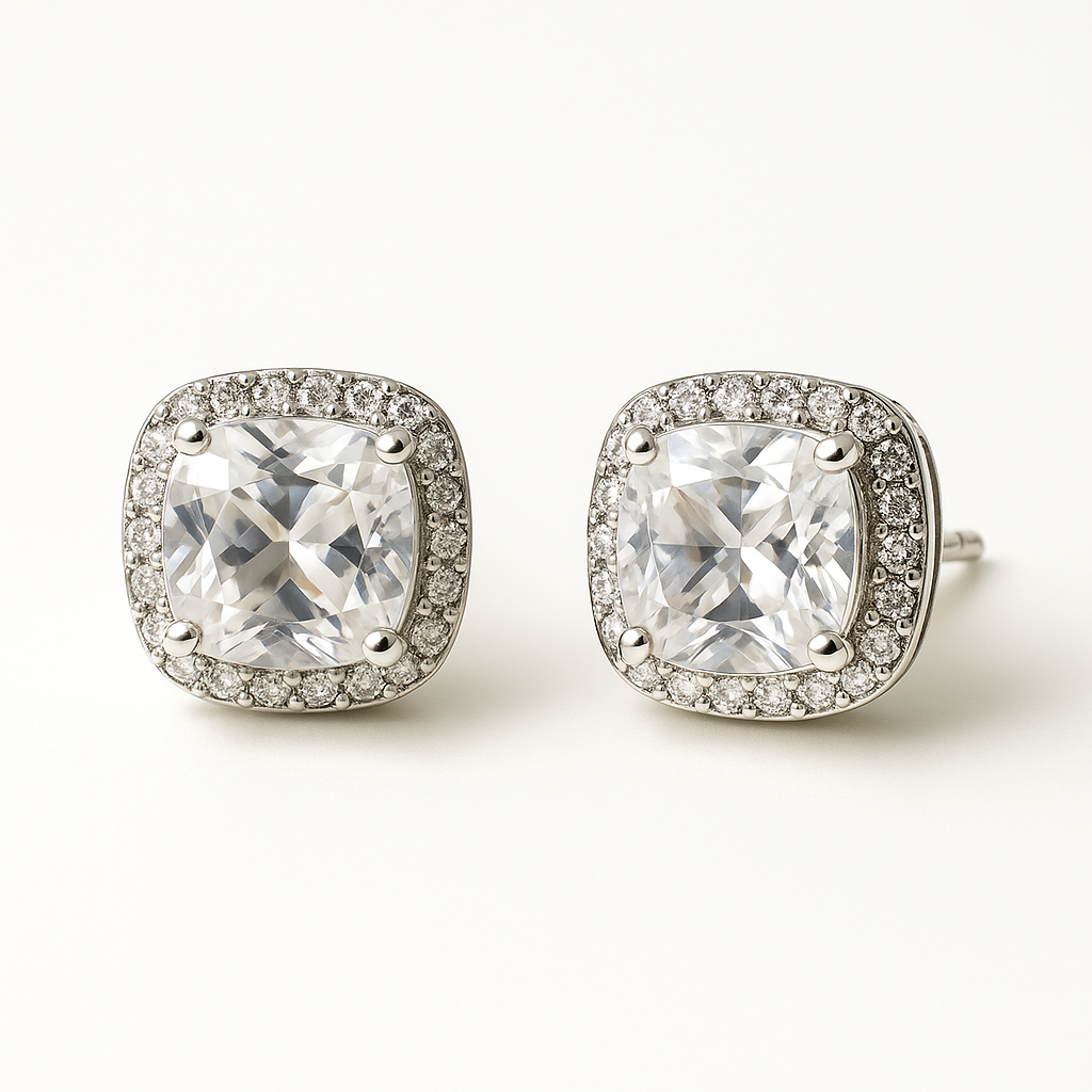 Cushion-Cut Halo Crystal Stud Earrings | Anti Tarnish | Stainless Steel