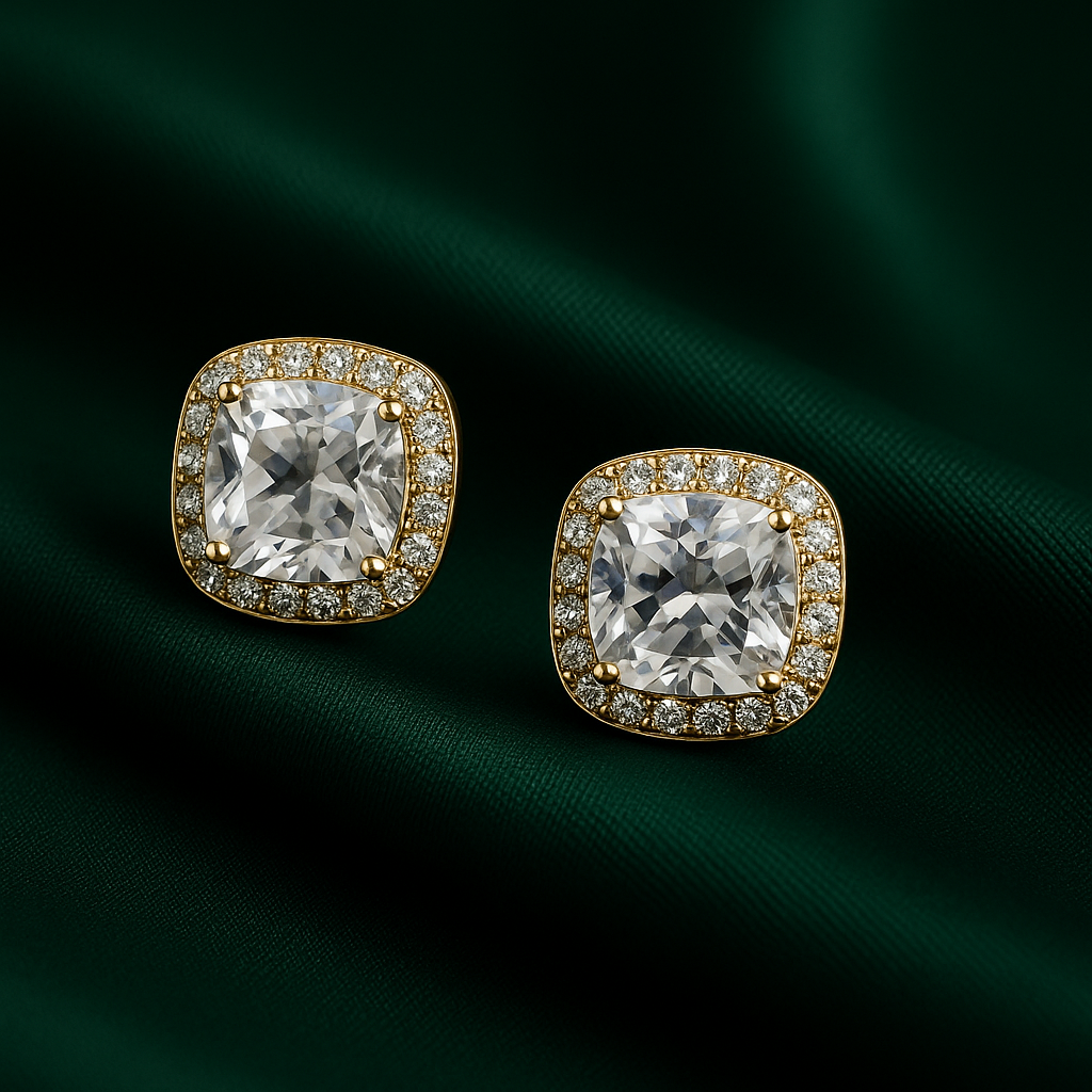 Cushion-Cut Halo Crystal Stud Earrings | Anti Tarnish | Stainless Steel
