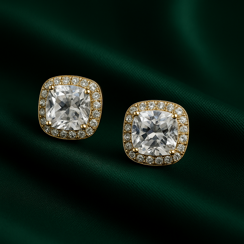 Cushion-Cut Halo Crystal Stud Earrings | Anti Tarnish | Stainless Steel