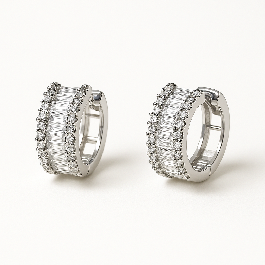 Crystal Baguette Hoop Earrings | Anti Tarnish | Stainless Steel