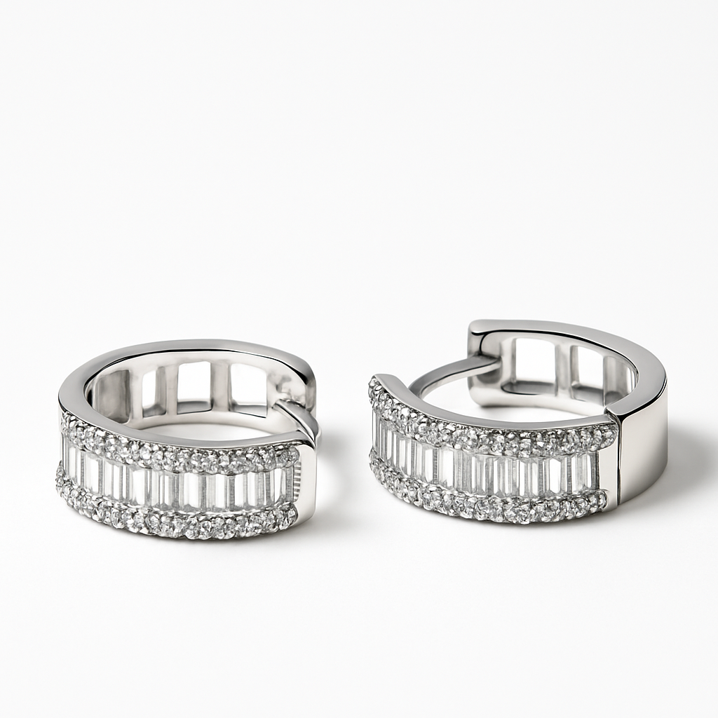 Crystal Baguette Hoop Earrings | Anti Tarnish | Stainless Steel
