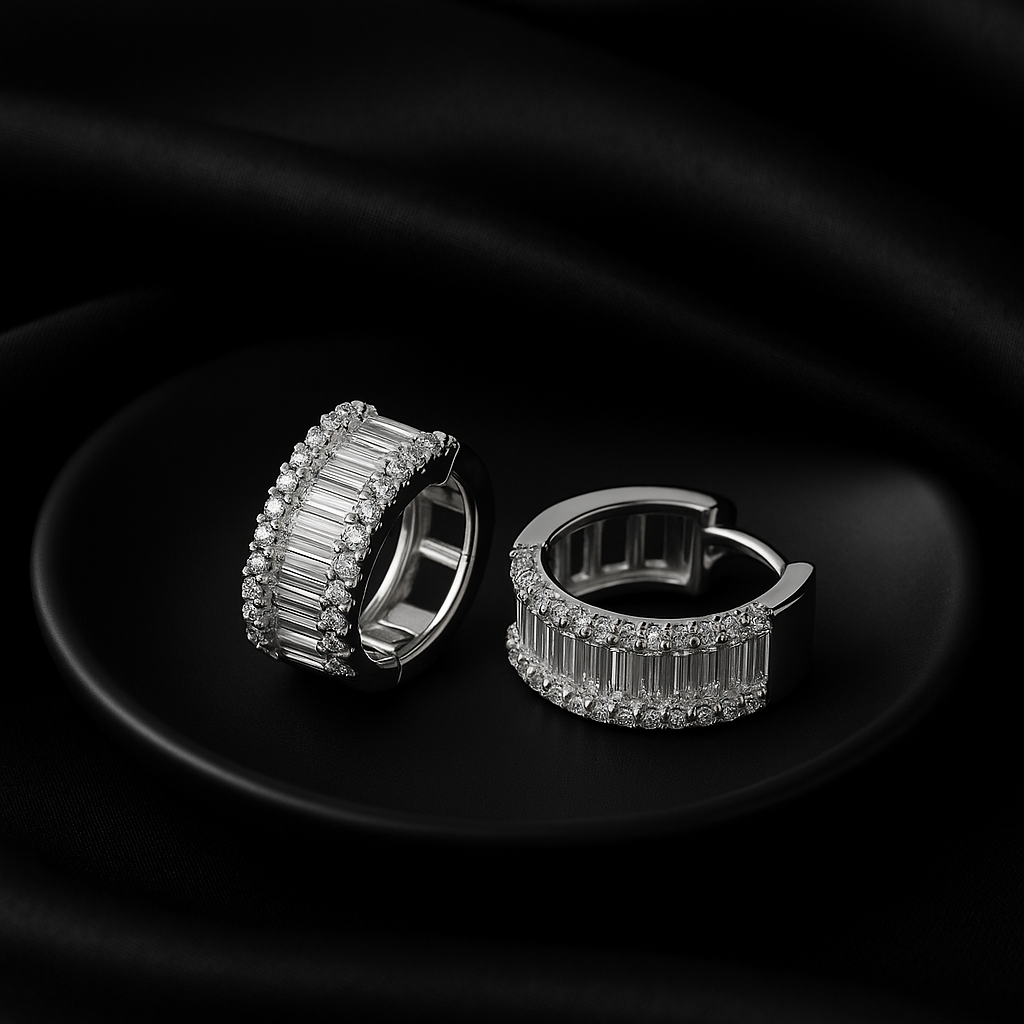 Crystal Baguette Hoop Earrings | Anti Tarnish | Stainless Steel