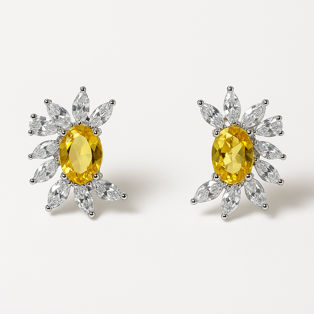 Sunflower Yellow Crystal Stud Earrings | Anti Tarnish | Stainless Steel