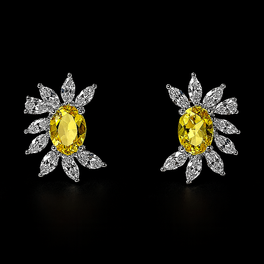 Sunflower Yellow Crystal Stud Earrings | Anti Tarnish | Stainless Steel
