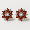 Floral Garnet Red Crystal Stud Earrings | Anti Tarnish | Stainless Steel