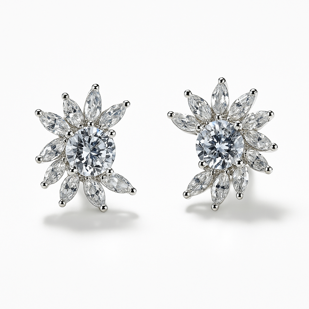 Floral Crystal Cluster Stud Earrings | Anti Tarnish | Stainless Steel