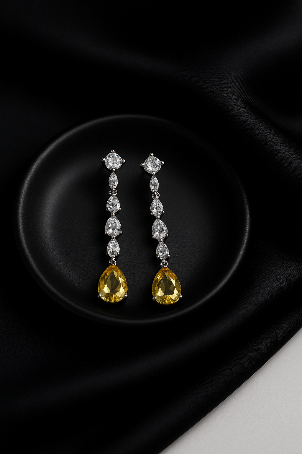 Yellow waterdrop Crystal Drop Earrings | Anti Tarnish | Stainless Steel