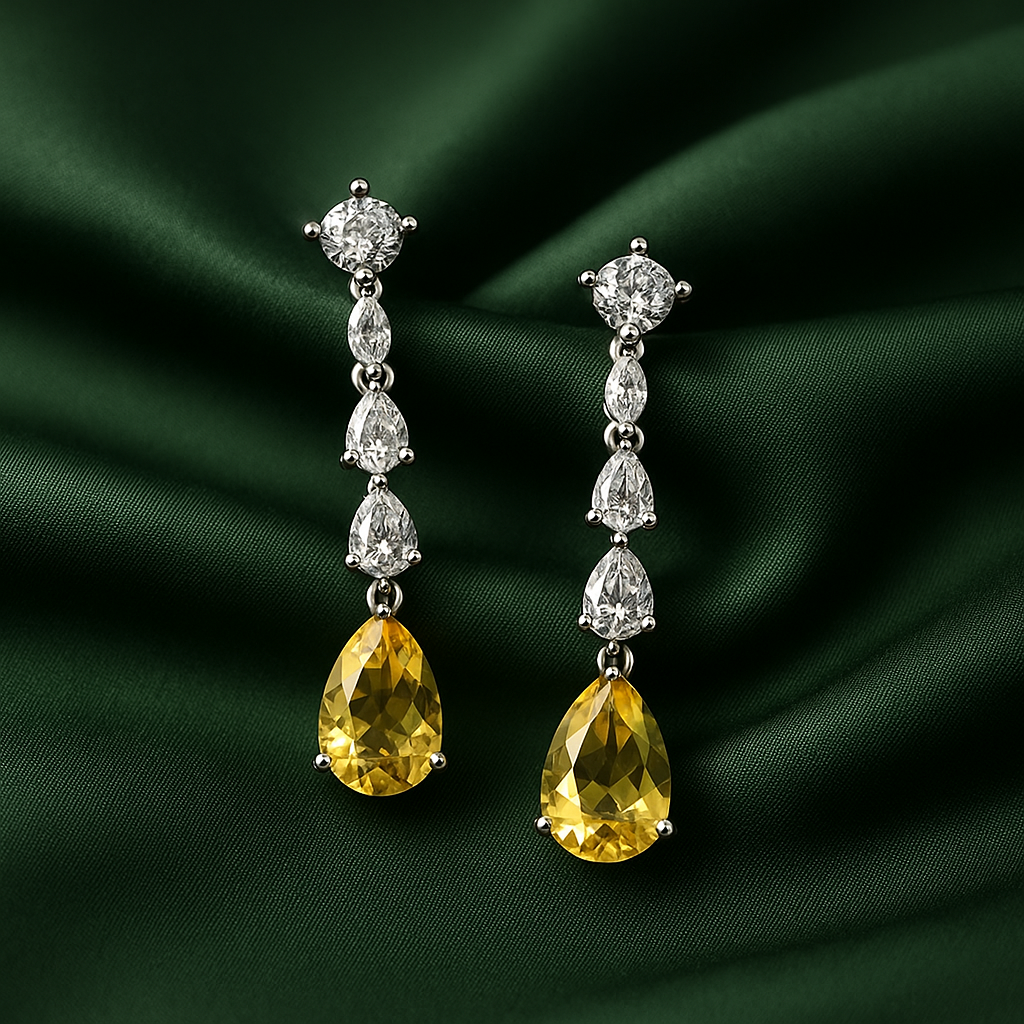 Yellow waterdrop Crystal Drop Earrings | Anti Tarnish | Stainless Steel