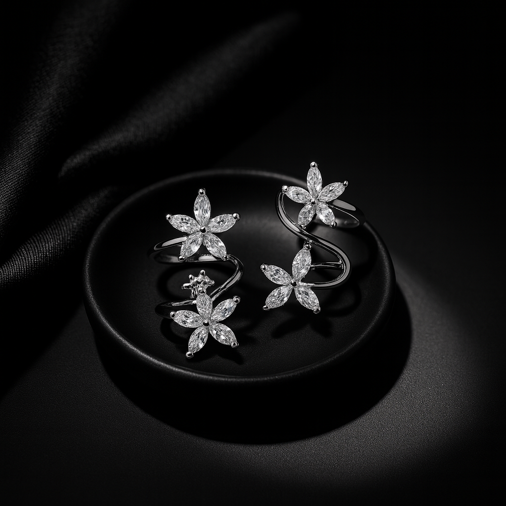 Floral Crystal Swirl Statement Earrings | Anti Tarnish | Stainless Steel