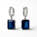 Blue Sapphire Emerald-Cut Drop Earrings | Anti Tarnish | Stainless Steel