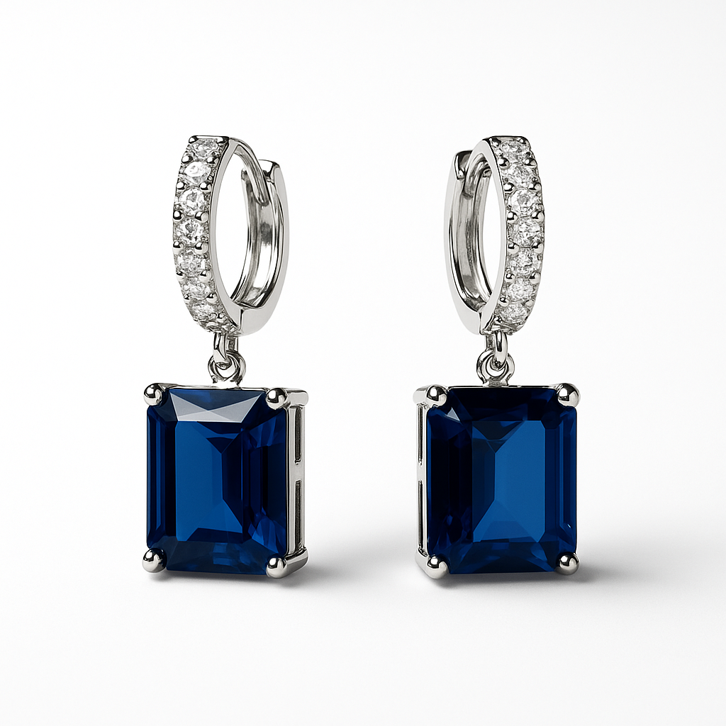 Blue Sapphire Emerald-Cut Drop Earrings | Anti Tarnish | Stainless Steel