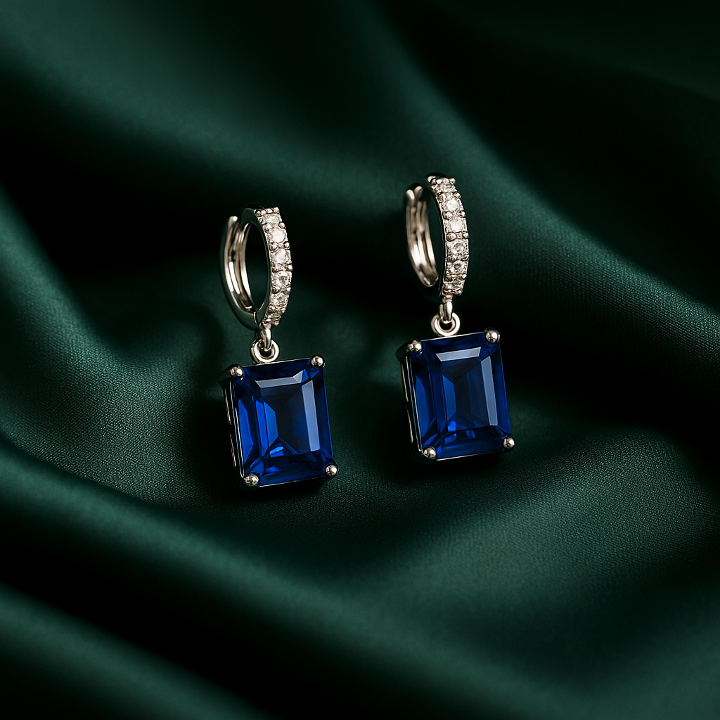 Blue Sapphire Emerald-Cut Drop Earrings | Anti Tarnish | Stainless Steel