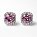 Pink Cushion Cut Halo Stud Earrings | Anti Tarnish | Stainless Steel